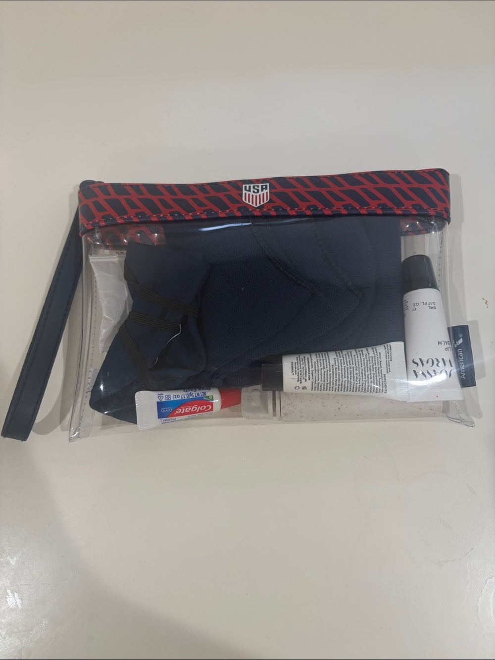 Clear Travel Toiletry Bag with Navy Trim - USA